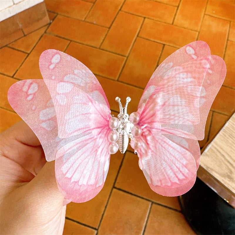 Niños al por mayor Clips de plástico para el cabello de mariposa para niños de doble capa
